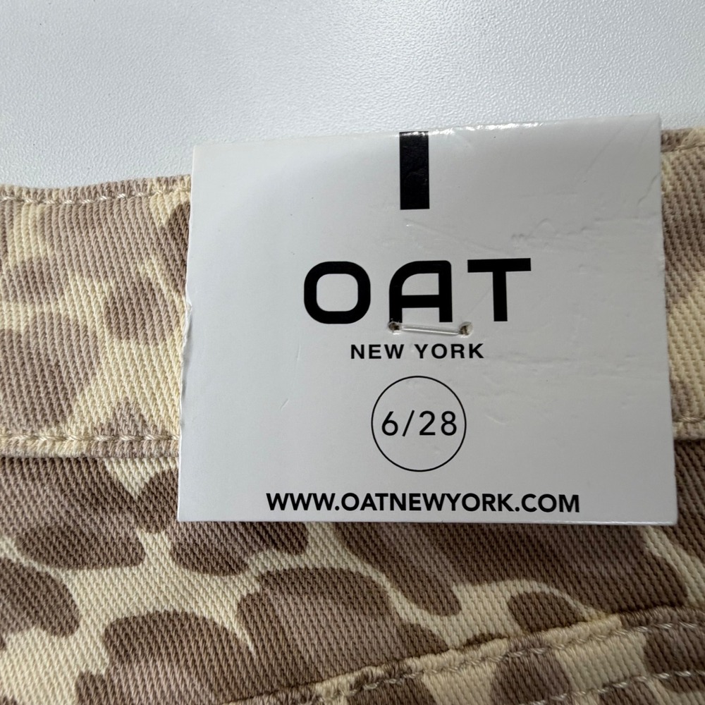 OAT New York High Rise Wide Leg Women 6/28 Tan Leopard Print Denim Jeans Party - Picture 7 of 14
